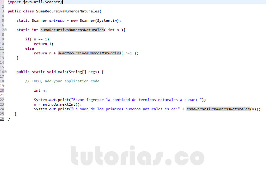 recursividad – java (suma recursiva de numeros naturales)