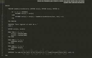 programacion en pseudocodigo: suma recursiva entre dos vectores