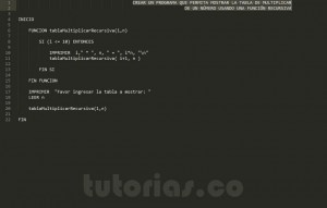 programacion en pseudocodigo: tabla de multiplicar recursiva