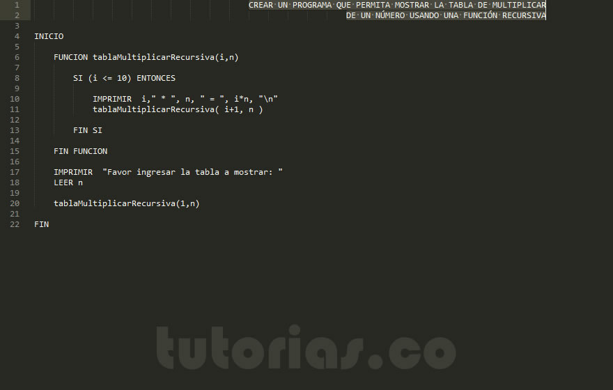 recursividad – pseudocodigo (tabla de multiplicar recursiva)