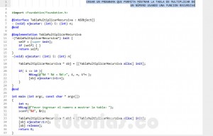 programacion en Objective C: tabla de multiplicar recursiva