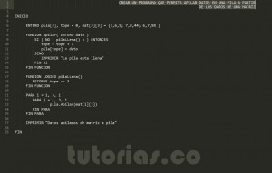 programacion en pseudocodigo: apilar datos de matriz a pila