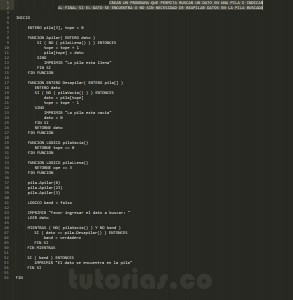 programacion en pseudocodigo: busqueda de dato en pila