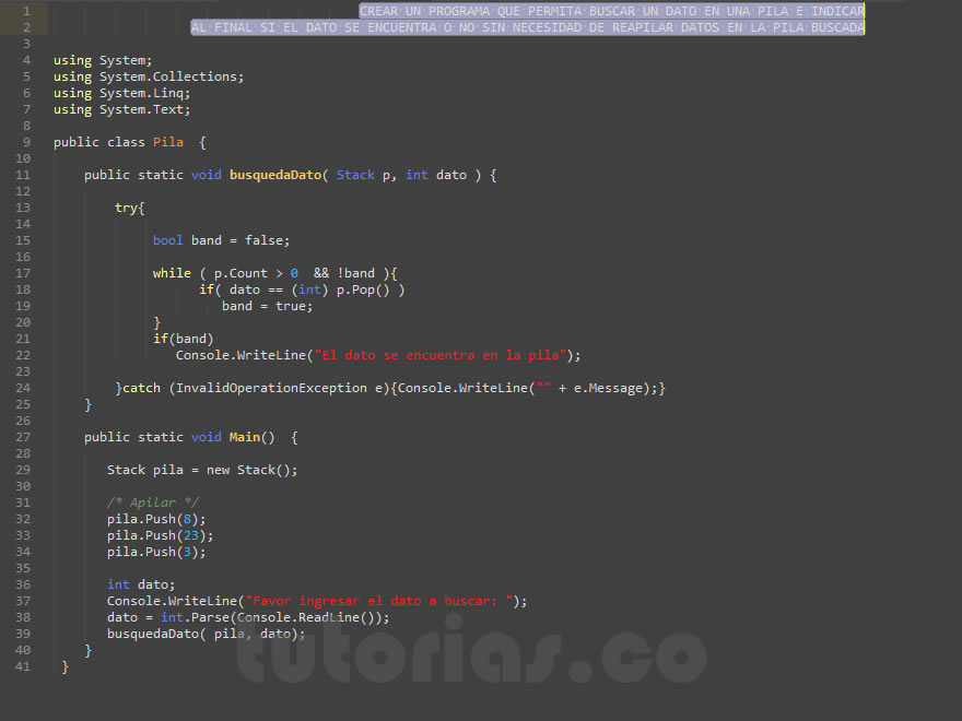 pilas + visualStudio c#  (busqueda dato en pila)