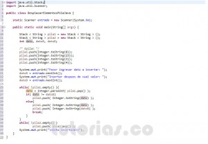 programacion en java: insertar y desplazar elementos en pila