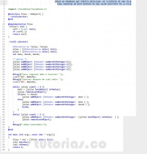 programacion en objective c: insertar y desplazar elementos en pila