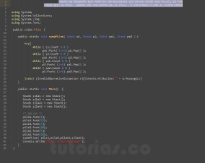 programacion en c#: intercambiar datos pila