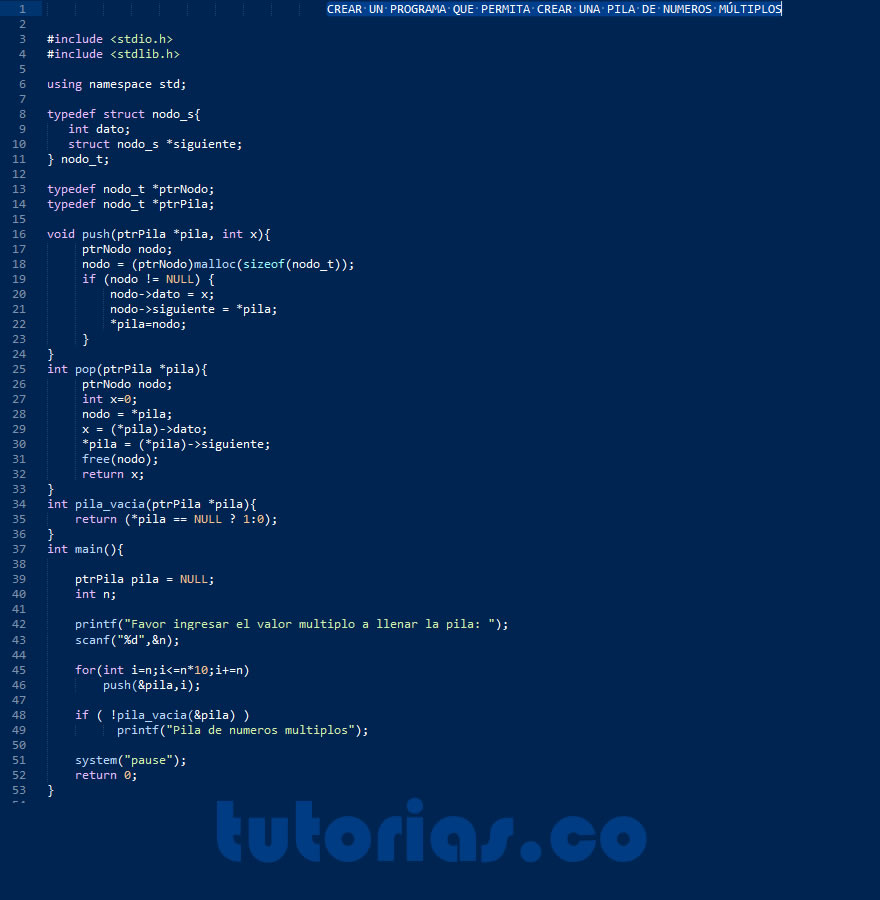 pilas + turbo C (pila de numeros multiplos)