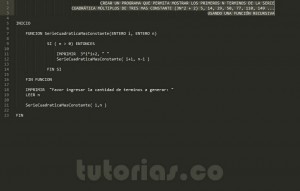 programacion en pseudocodigo: serie cuadratica mas constante recursivo