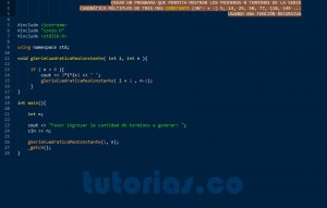 programacion en c++: serie cuadratica mas constante recursivo