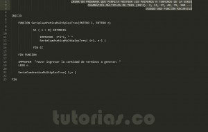 programacion en pseudocodigo: serie cuadratica multiplos de tres recursivo