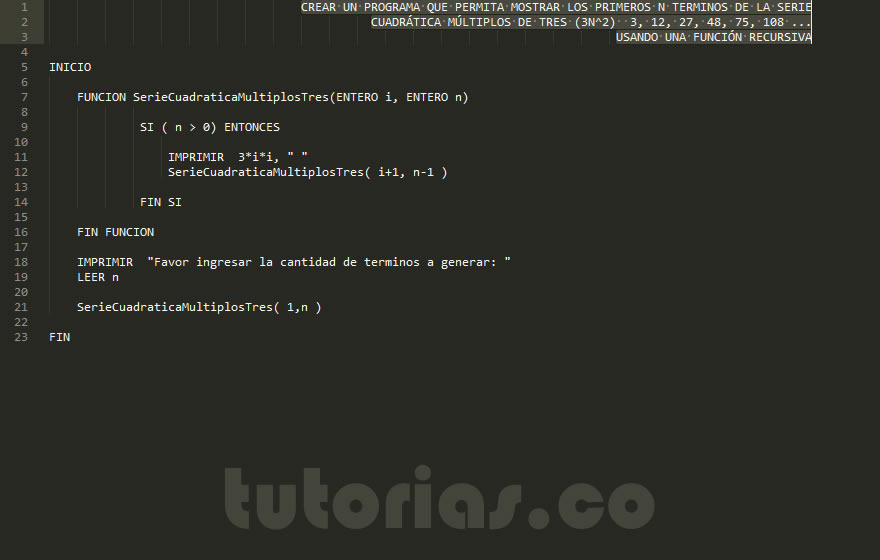 recursividad – pseudocodigo (serie cuadratica multiplos de tres)