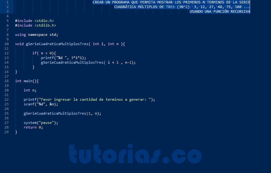 recursividad – turbo C (serie cuadratica multiplos de tres)
