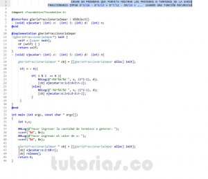 programacion en Objective C: serie fraccionaria impar recursivo