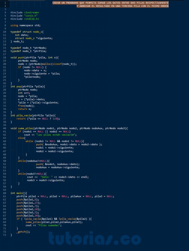 pilas + visual C++ (suma de dos pilas) | Tutorias.co