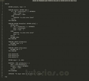 programacion en pseudocodigo: el mayor valor de una pila