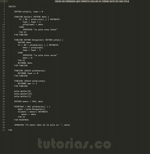 programacion en pseudocodigo: el menor dato de una pila