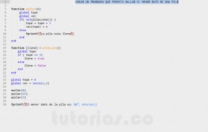 programacion en matlab: el menor dato de una pila