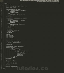 programacion en pseudocodigo: ordenar datos de pila