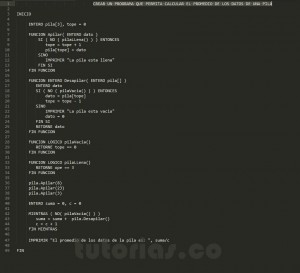 programacion en en pseudocodigo: promedio datos pila