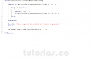 programacion en pseint: serie fraccionaria suma terminos cociente