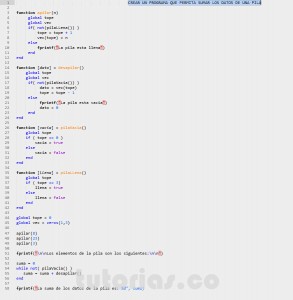 programacion en matlab: suma datos pila