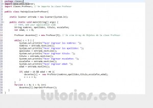 programacion en java: aplicacion clase Profesor