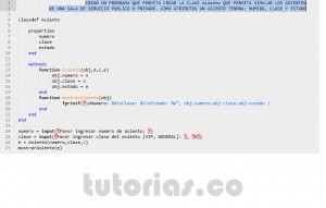 programacion en matlab: clase Asiento