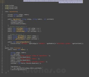programacion en c#: clase Ingrediente