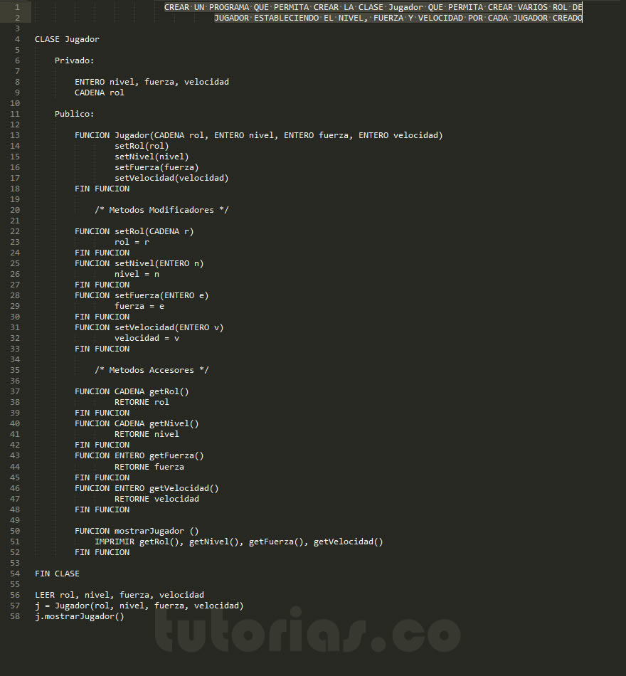 POO + pseudocodigo (clase Jugador)
