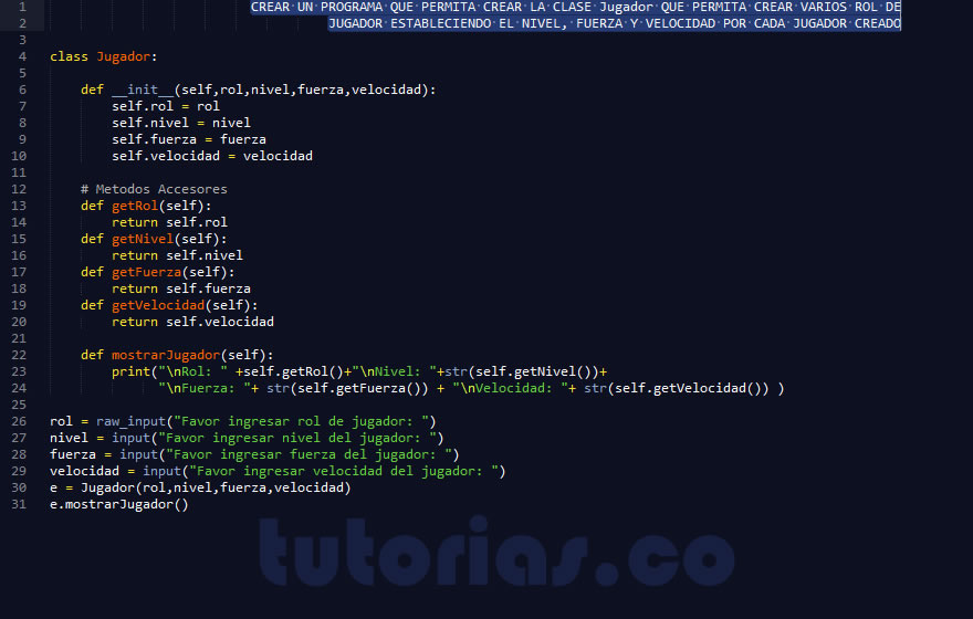 POO + python (clase Jugador)