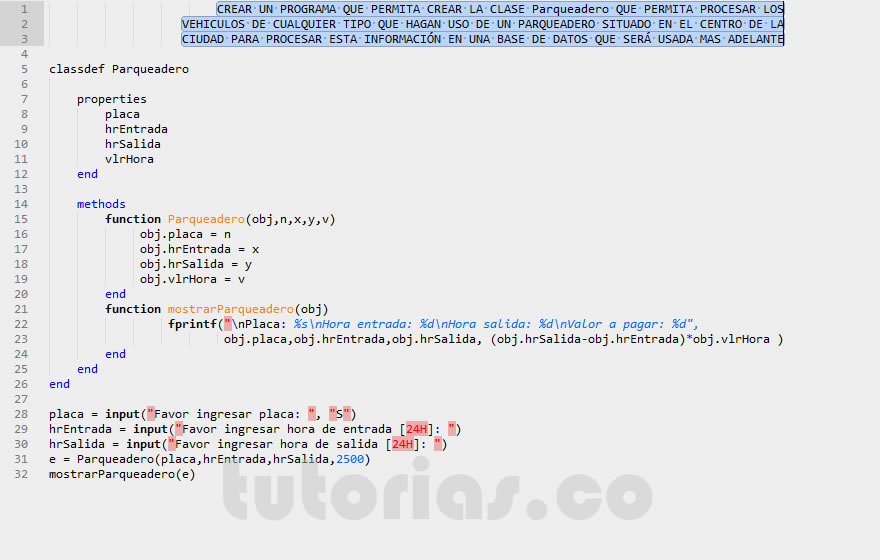 POO + matLab (clase Parqueadero)