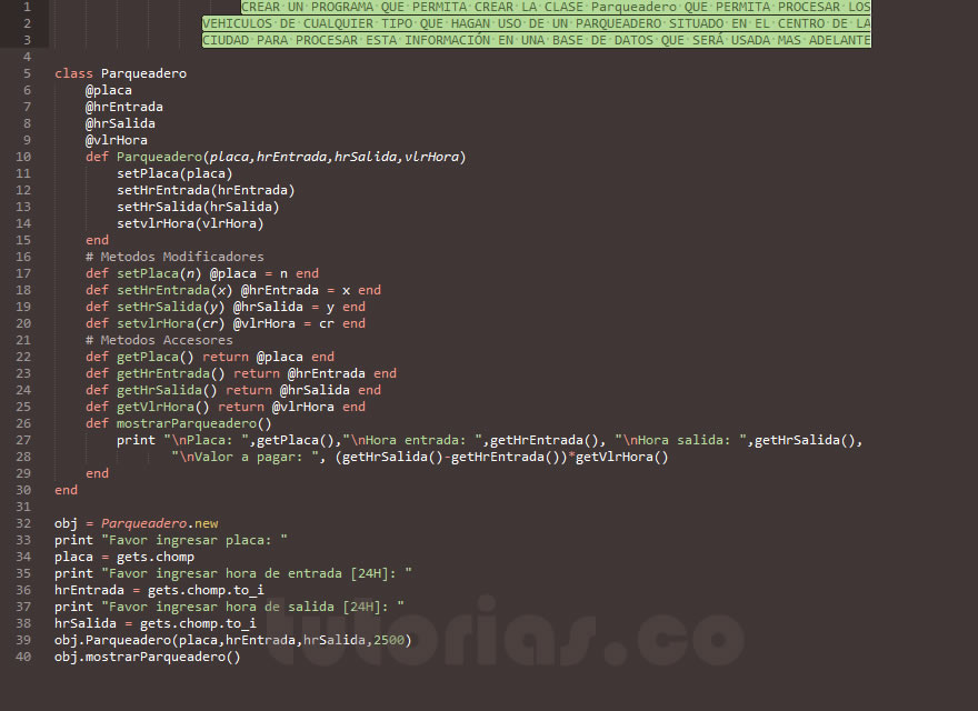 POO + ruby (clase Parqueadero)