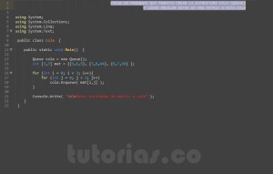 programacion en c#: datos de matriz a cola