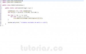 programacion en java: datos de matriz a cola