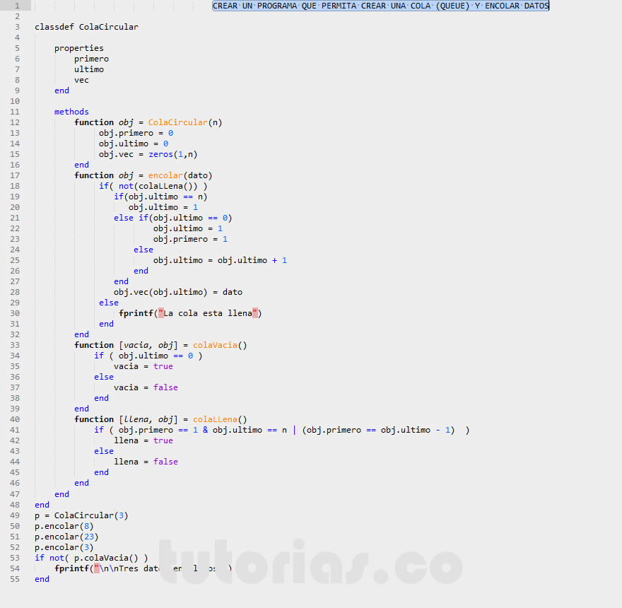 programacion en matlab: encolar datos
