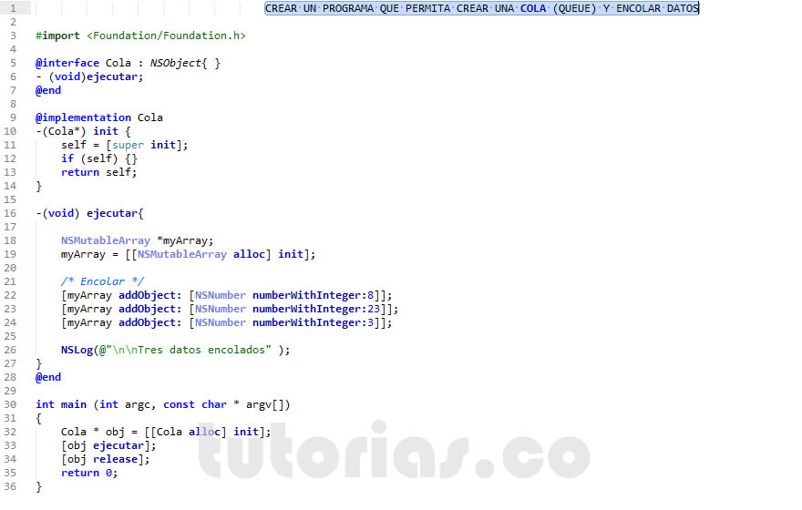 programacion en objective c: encolar datos
