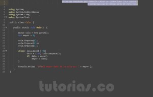 programacion en c#: hallar mayor dato de una cola