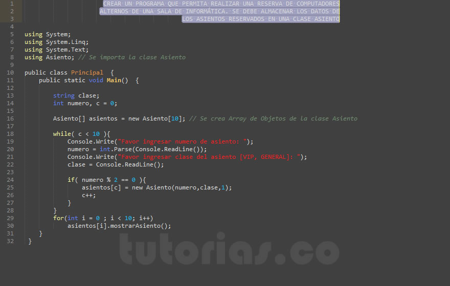 POO + visualStudio c# (aplicacion clase Asiento)