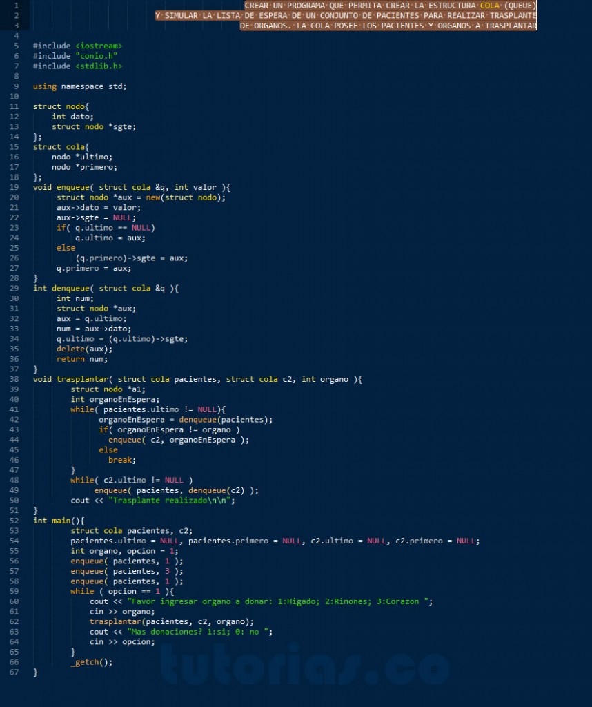 colas + visual C++ (aplicacion trasplante de organos) | Tutorias.co