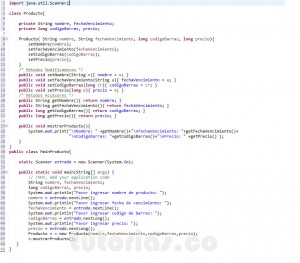 programacion en java: clase Producto