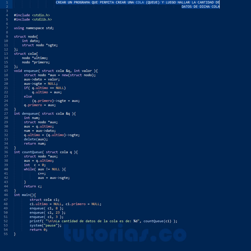 programacion en turbo C: cantidad datos de cola