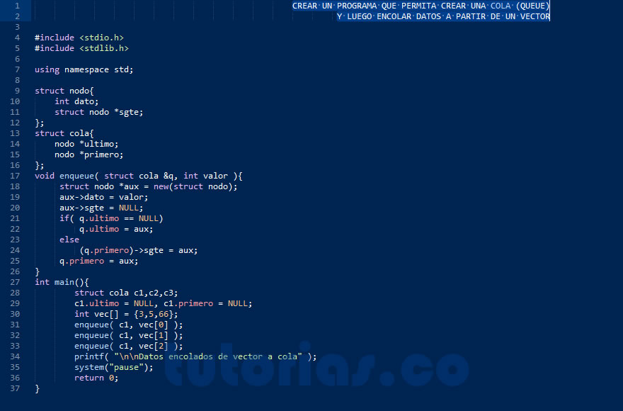 programacion en turbo C: datos de vector a cola