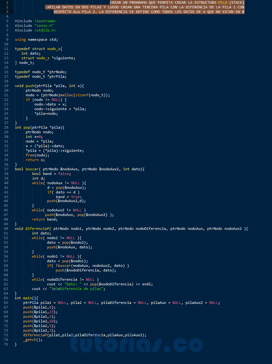 pilas + visual C++ (diferencia de pilas)