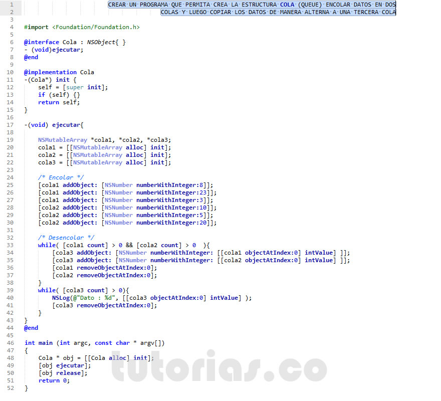 programacion en objective c: dos colas alternadas en una