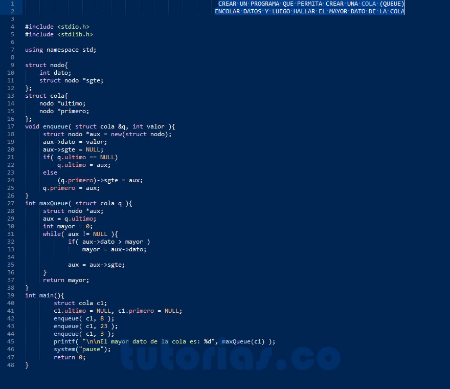 programacion en turbo C: mayor dato de cola