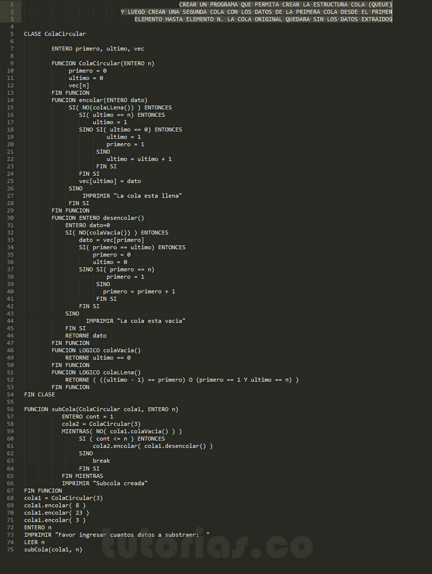 colas + pseudocodigo (subcola 1 a n)