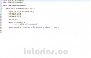 programacion en java: suma datos de una cola