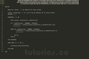 programacion en pseudocodigo: aplicacion clase Cuenta