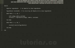 programacion en pseudocodigo: aplicacion clase Ingrediente